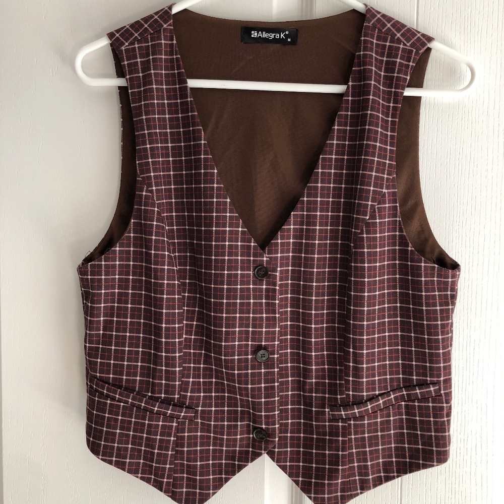 Allegra K Women's Waistcoat Plaid Vest Steampunk (Medium)